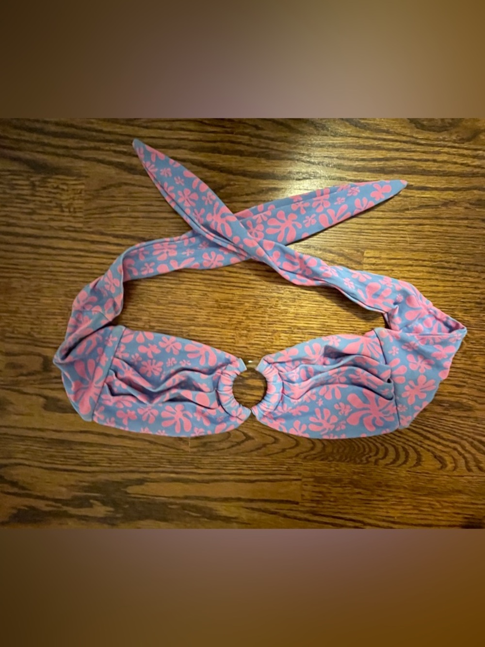 Kulani Kinis Blue and Pink Floral Bandeau Bikini Top
